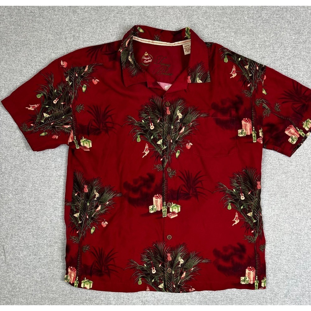 Tommy Bahama Hawaiian Shirt XL Christmas Silk Wool Camp Red Tropical Holiday